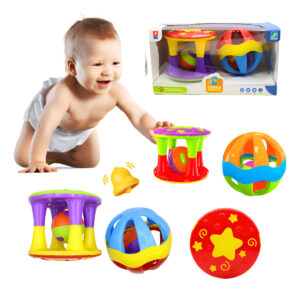 Kit 2 Chocalhos Bebê Brinquedo Colorido Sensorial Infantil Colorido Bolinha Interativo Kit Chocalhos
