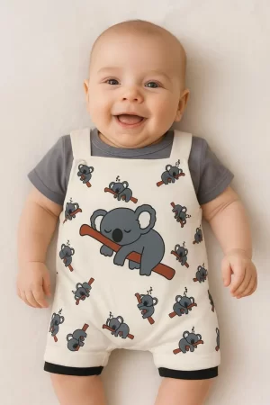 Macacão Jardineira Bebê Menino Coala Algodão Com Camisa Variadas Coala 0-3 Meses