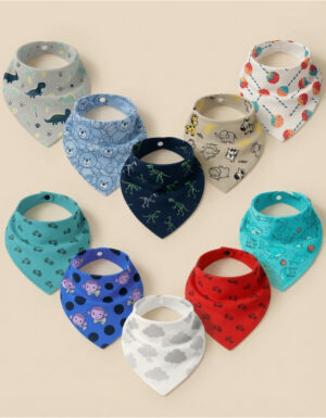 Kit 10 Babador Bandana Bebe Algodao Ajuste Regulavel Botão