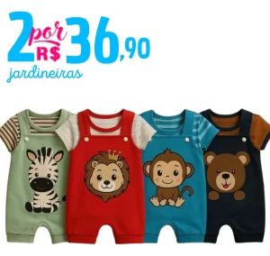 Kit 4 Peças Jardineira Bebê Menino 2 Jardineiras+2 Camisetas