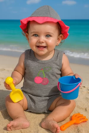 Conjunto Body Regata Chapéu E Shorts Neon Bebê Menina Verão