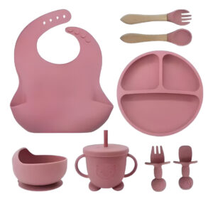 Kit Refeição Bebê Prato Copo Talher Babador Silicone Ventosa