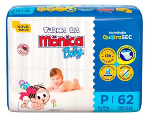 Fraldas Descartáveis Baby Qu4troSec Com 62 Unidades Tamanho P Turma da Mônica