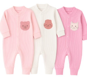Kit 3 Macacão Para Bebê Canelado Bordado Menina Menino P - G