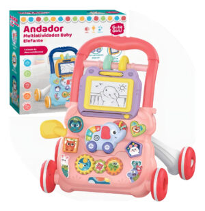 Andador Didático De Empurrar DM Toys Infantil Multi Atividades Bebê Divertido Cor Rosa