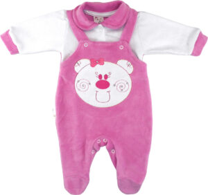Macacão Bebê Jardineira Plush Bordado Ursa Menina Cores
