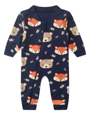 Macacão De Bebê Longo Estampado Com Zíper (rn/p/m/g)