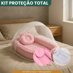 Ninho Redutor De Berço Com Mosquiteiro Com Laço E Zíper Cor Rosa Bebê
