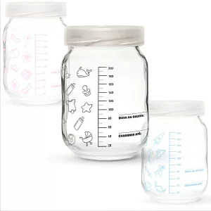 6 Frascos / Potes Vidro P/ Leite Materno - Graduação 200ml