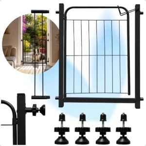 Portão Segurança Preto Pet Cachorro Crianca Ajustavel de 68 A 83cm Sem Furo Grade aramado 69cm de altura Açomix