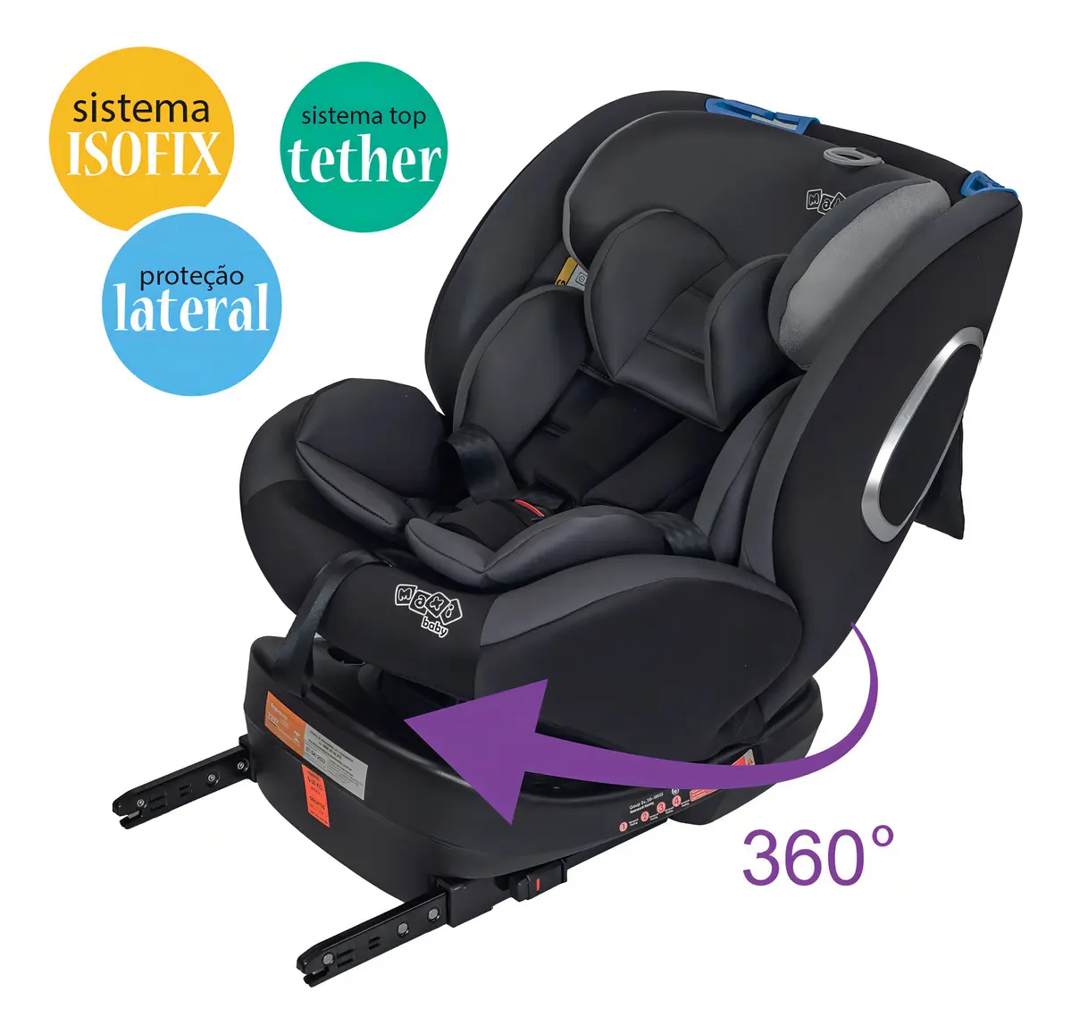 Cadeira De Carro Infantil Max360 Isofix 36kgs Maxi Baby - Preto - Imagem 8