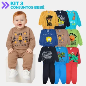 Kit Bebê 6 Peças Menino Moletom Peluciado Infantil Inverno