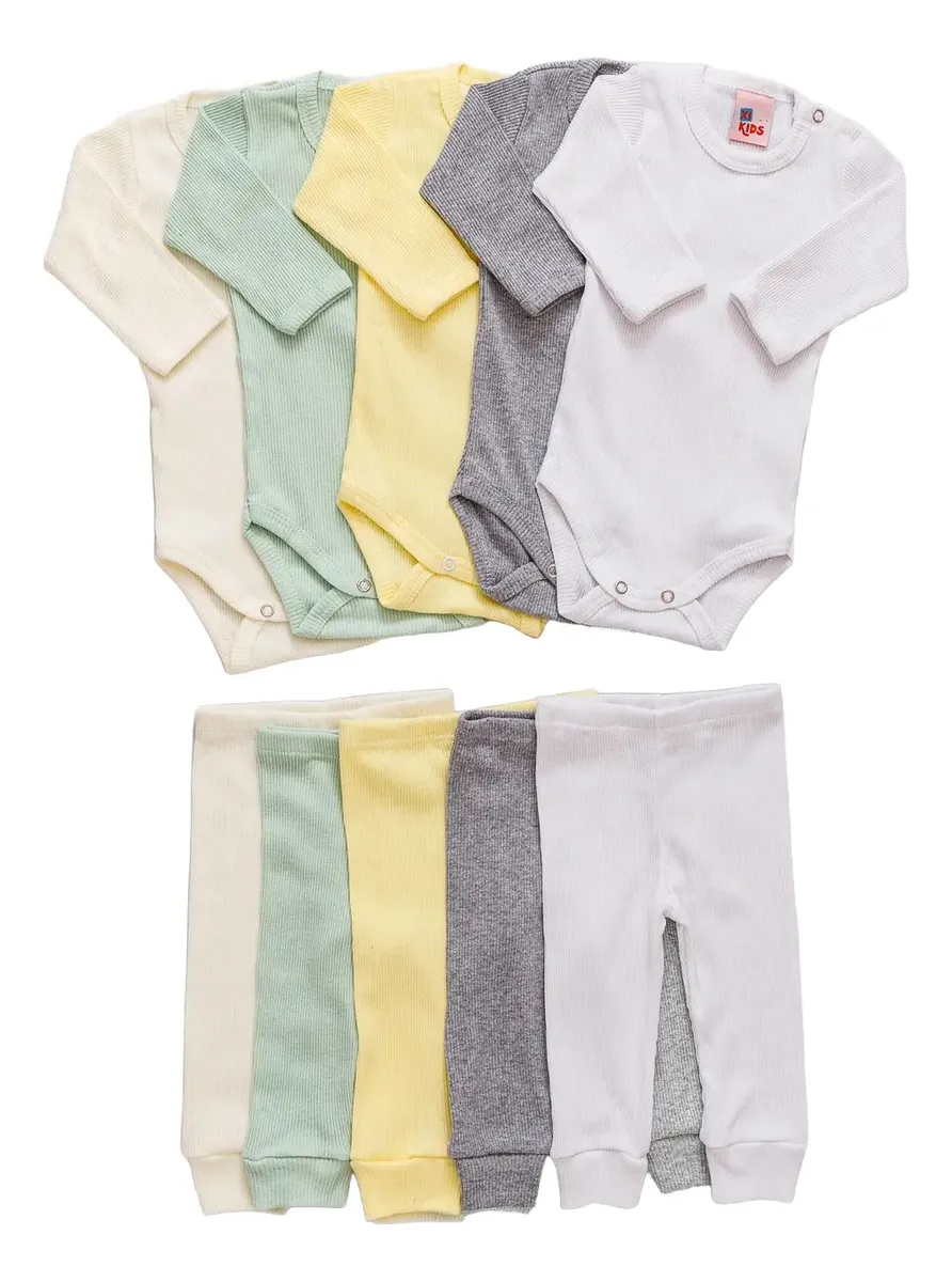Kit 5 Conjuntos Pagão Canelado Bebê Cores Sortidas 6605
