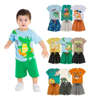 Kit Bebê 10 Peças Menino Conjunto 5 Shorts + 5 Camisetas