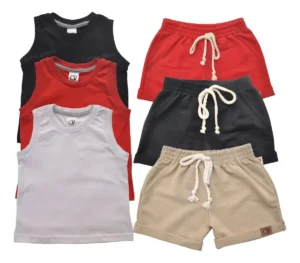 Conjuto 3 Regatas 3 Bermudas Shorts P/ Bebê