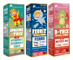Kit Suplemento Infantil Flora Nativa Imunitrix Ferrix B-Trix Sabor Morango