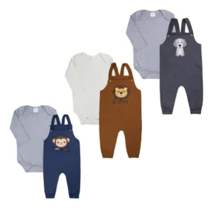 Kit Roupa De Bebe 6 Peças Jardineira E Body Menino Inverno